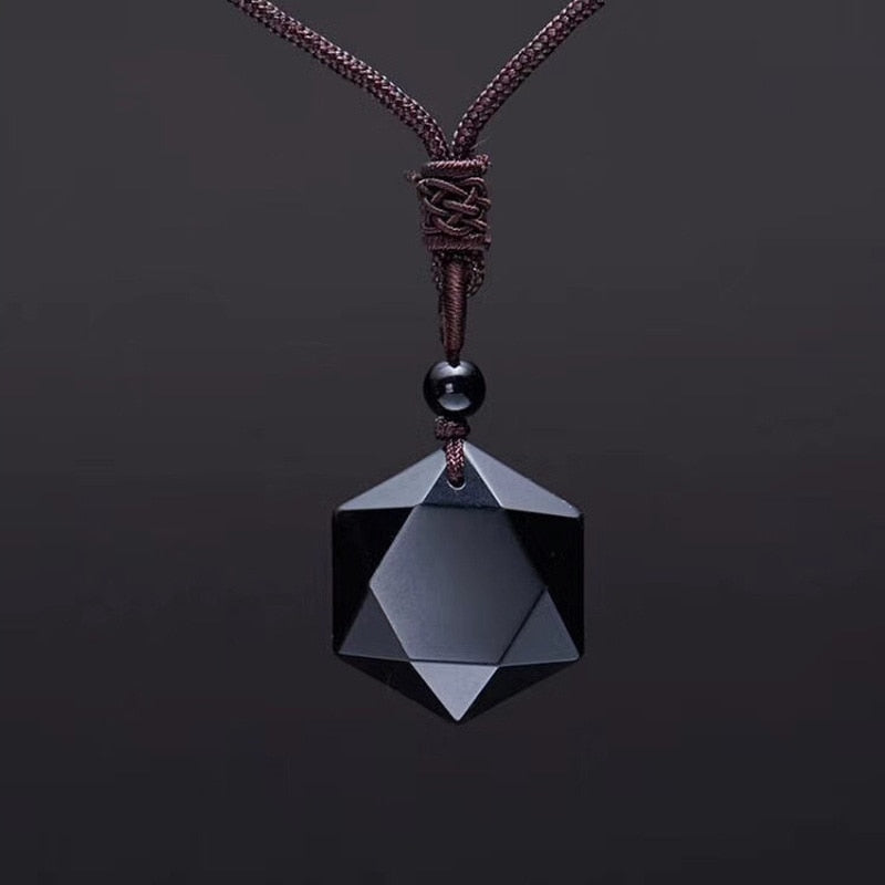 Hexagram amulet | Tibetan svart obsidian