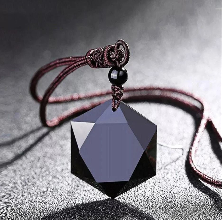 Hexagram amulet | Tibetan svart obsidian