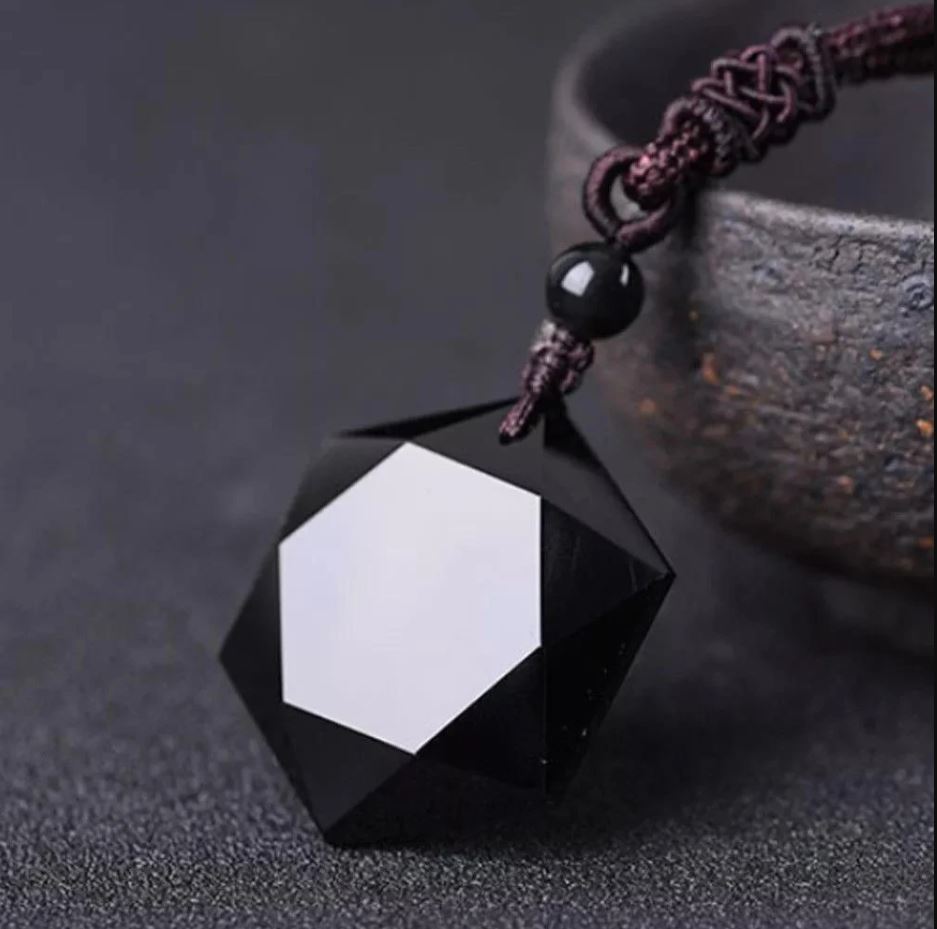 Hexagram amulet | Tibetan svart obsidian